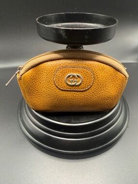 Gucci Tan Pebbled Leather Mini Cosmetic Pouch with GG Hardware